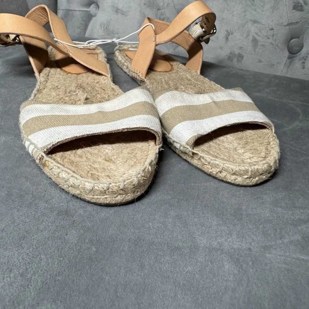 Coach Rena Bleeker Cabana Khaki White Striped Espadrille Sandal‎ Size 7 vintage